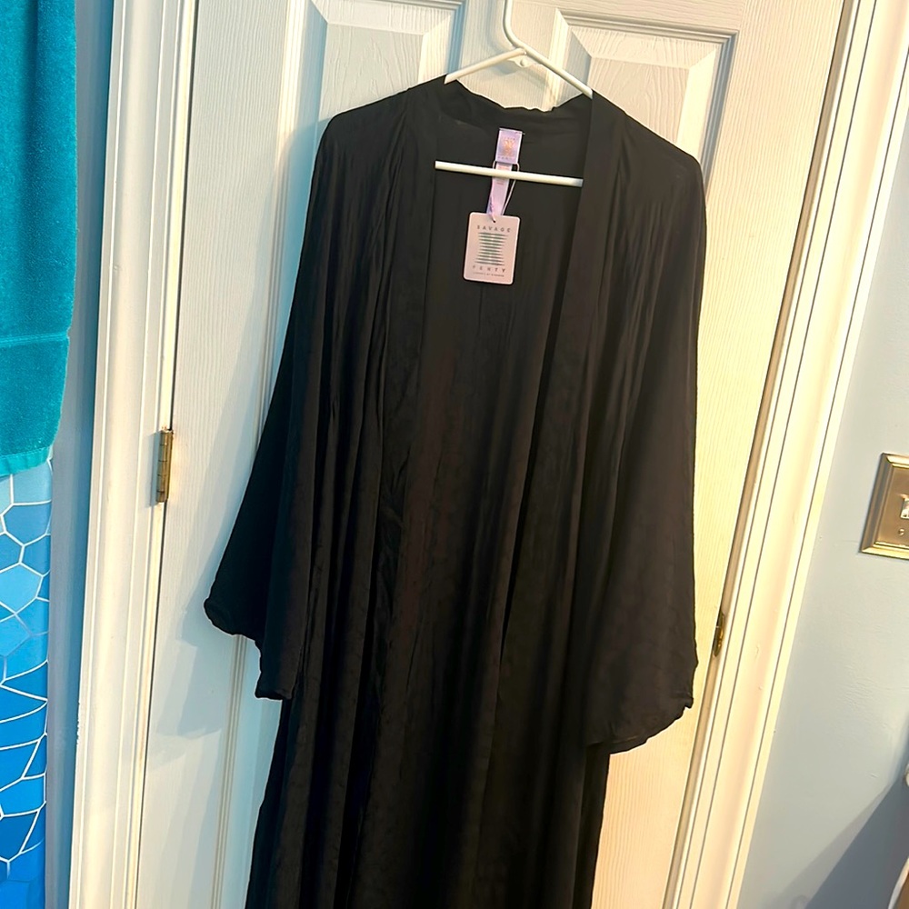 NWT Savage X Fenty Full-Length Black Corset Robe in Allover Print